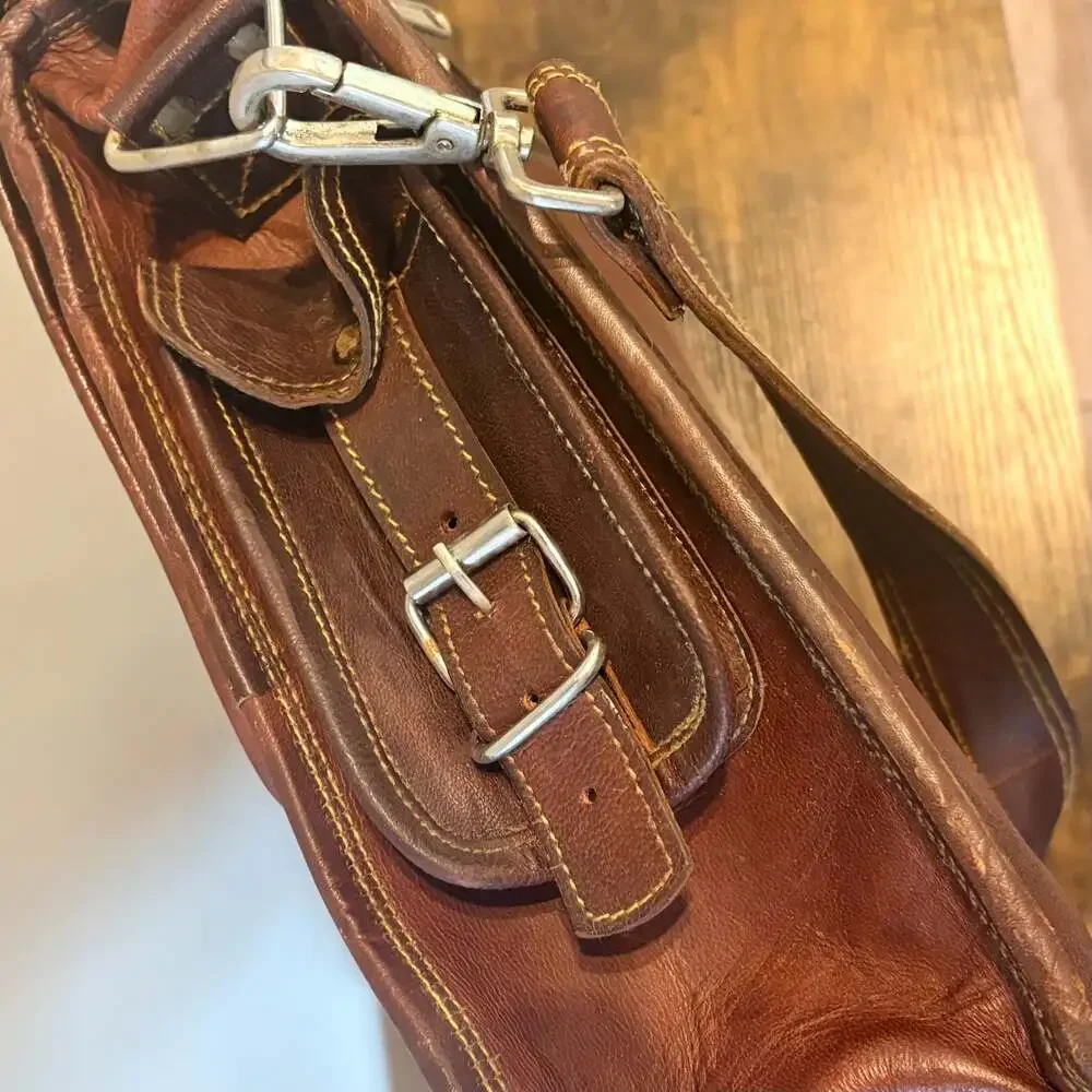 Handmade World Brown Leather Messenger Bag Laptop Satchel Briefcase Crossbody
